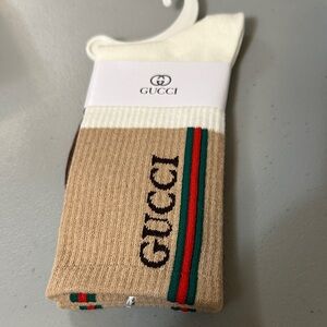 Gucci Beige & Brown Ribbed Socks with Red and Green Stripe